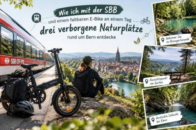 Wie ich mit der sbb und einem faltbaren e‑bike an einem tag drei verborgene naturplätze rund um bern entdecke