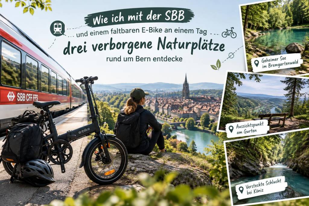 Wie ich mit der sbb und einem faltbaren e‑bike an einem tag drei verborgene naturplätze rund um bern entdecke