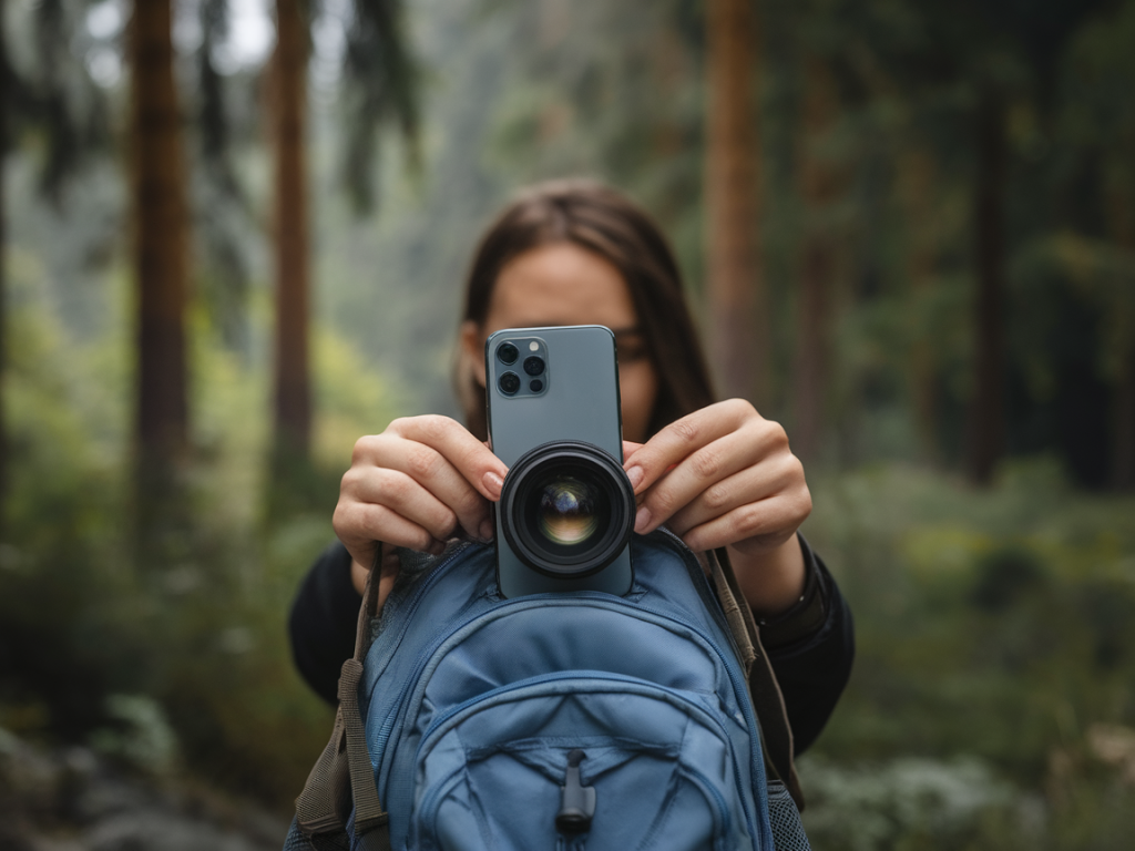 Wie packe ich eine fotografentasche nur mit smartphone und einem objektiv für detailaufnahmen in der natur?
